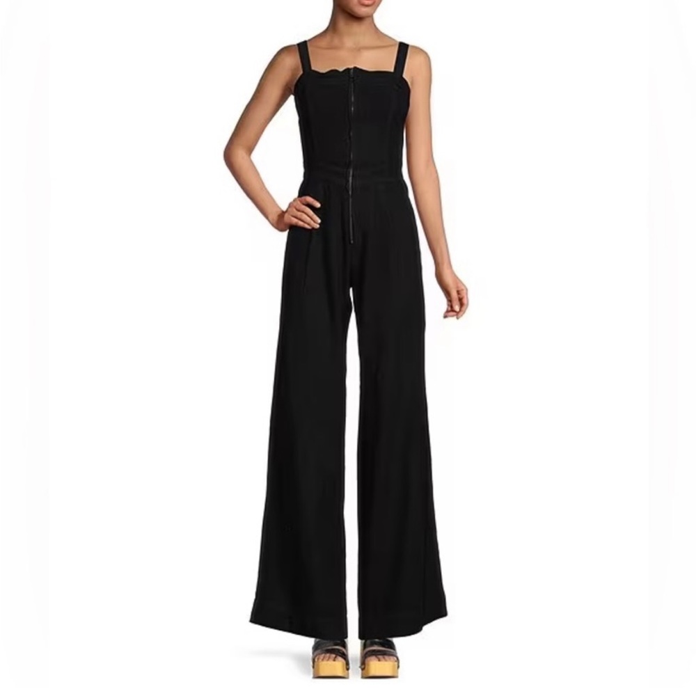 FREE PEOPLE 🆕 ‘Call On Me’ Square Neck Sleeveless Wide Leg Zipper Jumpsuit. L 🤩